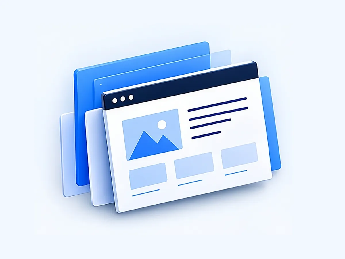 Une maquette de page web en perspective, avec ses repères de construction.